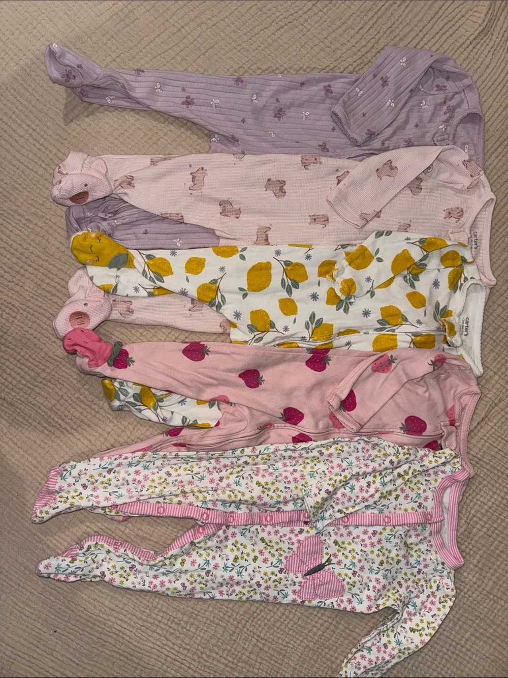 Carter's Girls Footed Pajama Set Bundle - Pink, Purple, Yellow & White Floral